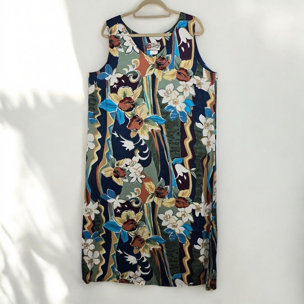 Vintage Hilo Hattie Hawaiian Originals Sleeveless Dress Woman XL Floral Print‎